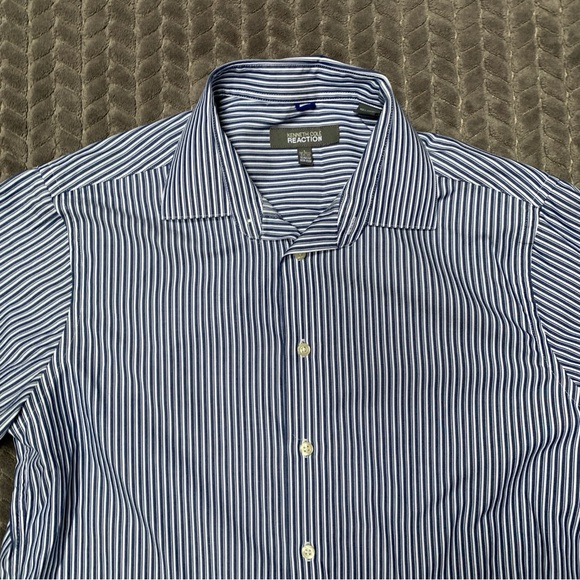Kenneth Cole Reaction Shirt Mens Large Blue Long Sleeve Button Down Striped Slim - Picture 2 of 10